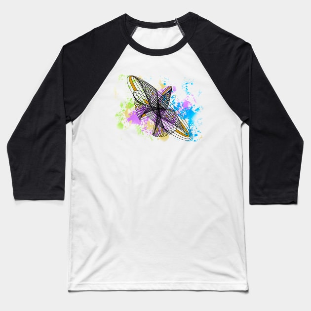 Harmonic Montion Freedom | Abstract Geometric Paint Splash Faux Glitter Baseball T-Shirt by aRtVerse